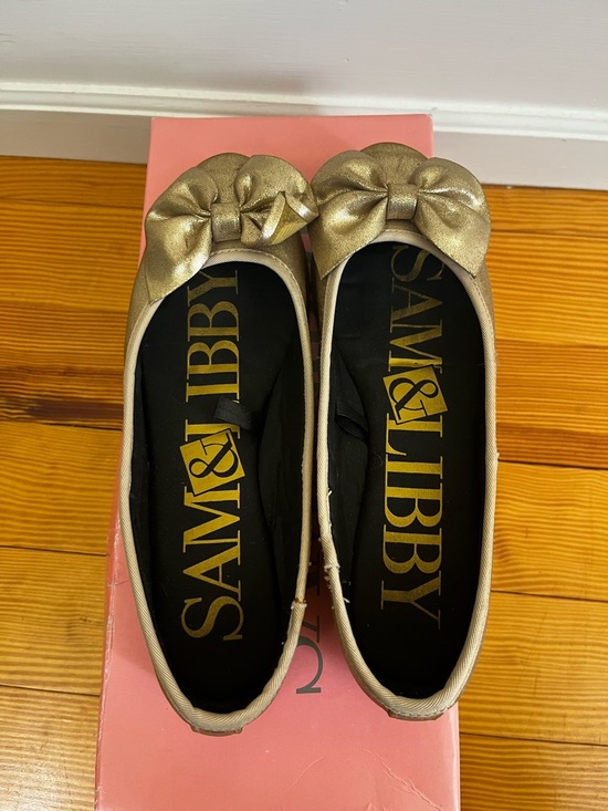 Sam & Libby Shoes - Sam & Libby Gold Bow Ballet Flats - Women's